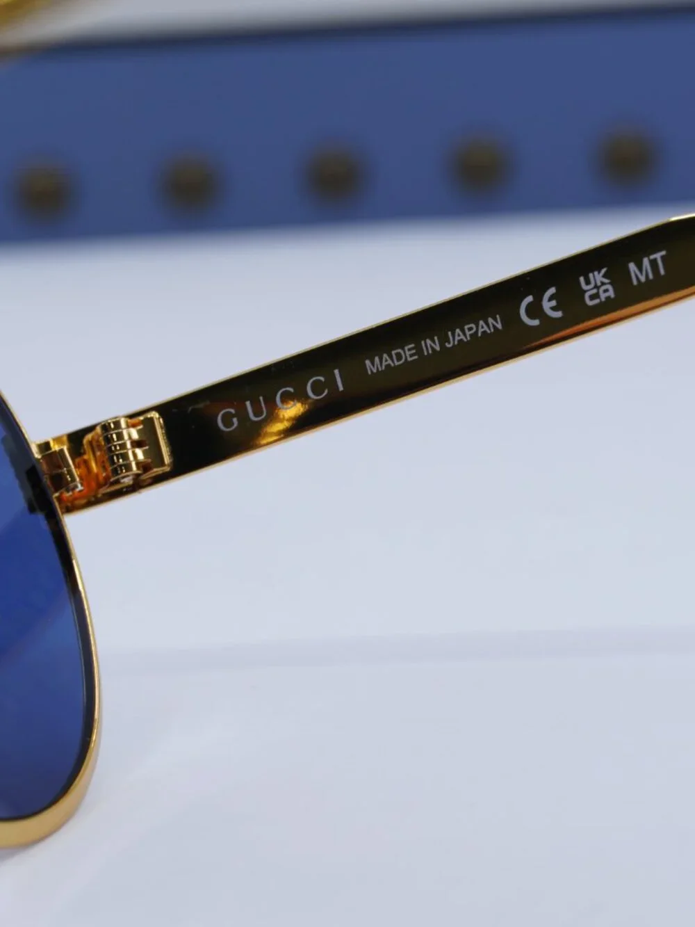 Gucci GG1513S 005 Aviator Sunglasses - Gold\Blue with Gold Logo Mirror